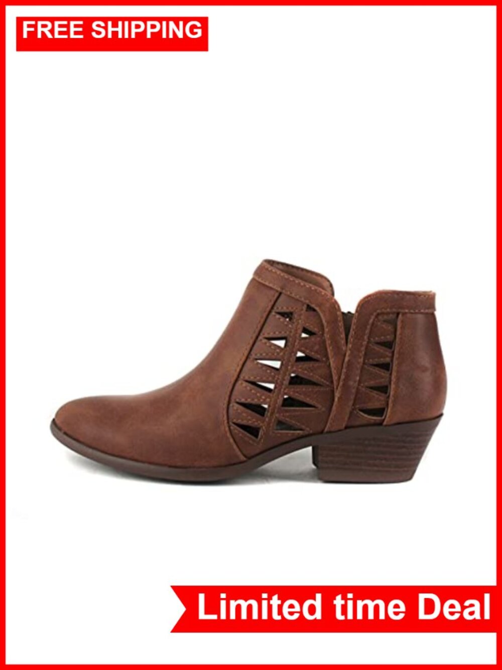 Perforated Cut Out Stacked Block Heel Ankle Booties Wide Fit